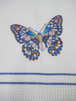Tea towel 50x70 cm 100% cotton white waffle embroidery Butterfly