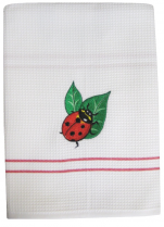 Tea towel 50x70 cm 100% cotton white waffle embroidery ladybug