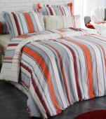 Flat sheet+ pillowcases gray, orange, burgundy, white lines 100% cotton