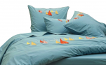 Bettbezug + Kissenbezug 100% Baumwolle Percale Gestickte Segelboote