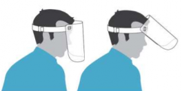 Protective mask or visor, tiltable, transparent, blue outline