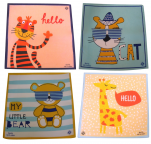 Pack of 4 children's handkerchiefs fantasy animals 29x29 cm 100% cotton