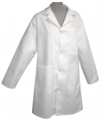 Tablier col revers 65% polyester et 35% coton, longues manches, pressions, blanc