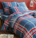 Duvet cover + pillowcase Quadri blue/red100% cotton percale easy care