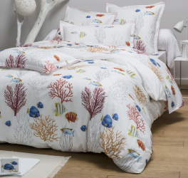 Housse de couette + taies Océan 100% coton peigné percale