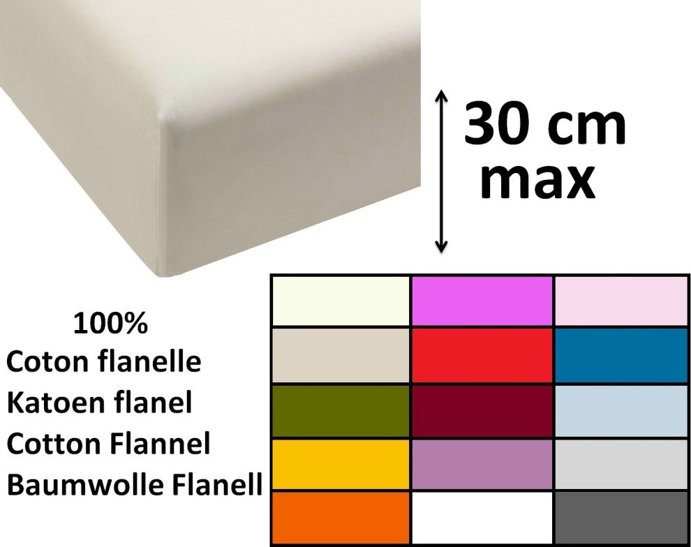 Hoeslaken 100% flanel 2 zijden, effen kleuren. Elastisch hoesla