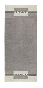 Drap 80x200cm 100% coton éponge gris/beige avec inscription Sauna 485 gr/m²