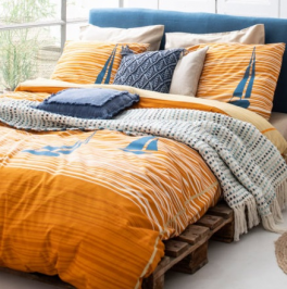 Duvet cover + pillowcase 60x70 orange sailboat 100% percaline cotton