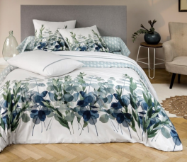 Bettbezug + Kissenbezüge Eukalyptus 100% bedruckter Baumwollperkal