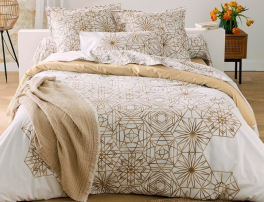 Duvet cover + pillowcase white 100% cotton percale printed  sanded geometric