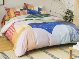 Housse de couette + taie 100% coton percale imprimé Géometric couleurs