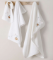 Bath cape + Towel + Bib set 100% white cotton, little animals embroidered