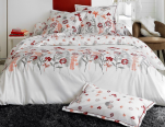 Duvet cover and pillowcase 65x65  coral burgundy flowers 100% percale cotton