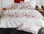 Housse couette et taie 65x65 cm 100% coton percale fleurs bordeaux corail