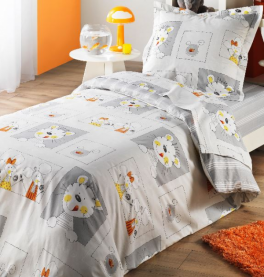 Housse couette 140x200 + 1 taie 65x65 cm 100% coton souris, chats et poissons