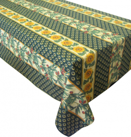 Rectangular Tablecloth 100% Cotton Provence Green Sunflower Olive lines