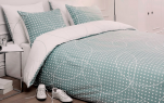 Housse couette + taie 65x65 cm cercles et carrés gris bleu vert 100% coton