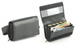 Wallet with monayer/coinbox black leather, scratch, 5 compartments