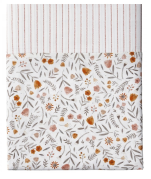 Drap de lit plat + taie d'oreiller 100% coton percale imprimé fleurs oranges