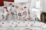 Flat bed sheet + pillowcase 100% printed cotton percale coral burgundy flowers