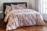 Housse couette + taies 65x65 roses et feuillages 100% coton percale easy care