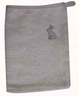 Gant de toilette 15x20 cm brodé lapin gris 100% coton