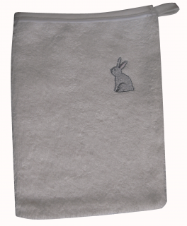 Washandje 15x20 cm geborduurde grijze konijn 100% katoen