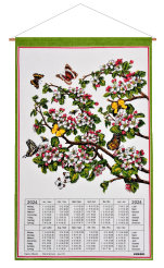 Calendar Kreier 2024 Flowers of cherry trees, pure linen, 69 x 41 cm