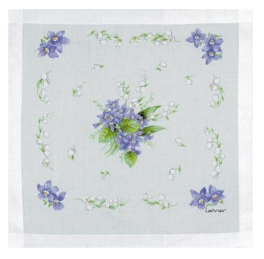 Lily of the Valleys and Bellflowers handkerchief (framed)31x31 100%cotton Lehner