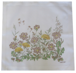 Dandelion Fields zakdoek 31x31 cm katoen bedrukt en handgerold, Lehner