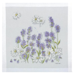 Handkerchief Fields of lavender and daisies 31x31 cm cotton hand rolled Lehner