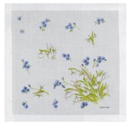 Mouchoir Perce neige et Myosotis f.r. 31x31 cm coton imprimé roulé main Lehner