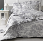 Duvet cover + pillowcases 65x65 cm grey Toile de Jouy 100% cotton percale