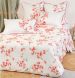 Housse de couette + taies Fleurs corails 100% coton satin, 120 fils/cm²