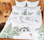 Housse de couette + taies Chalet, Ski & Montagne 100% coton satin, 120 fils/cm²