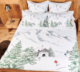 Bettbezug + Kissenbezüge Chalet, Ski und Berg 100% Satin-Baumwolle, 120 Fäden/cm