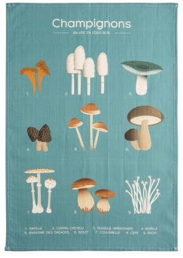 Essuie vaisselle 54% coton et 46% lin 50x75 cm Les champignons imprimé