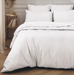 Housse couette + taie 100% coton percale uni blanc, 80 fils/cm², easy care