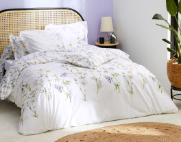 Bettbezug + Kissenbezug aus 100 % Baumwolle mit Blumenmuster