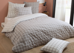 Housse couette + taie 100% coton percale carreaux gris et blanc 80 fils easycare