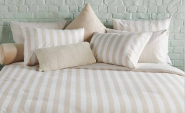Bettbezug + Kissenbezug 65x65 cm 100% Baumwolle beige/weiße Linien