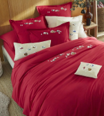 Duvet cover + pillowcase 65x65 cm 100% cotton percale Red Chalet embroidered