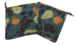 2 Potholders 20x20 cm in quilted cotton poplin with fruit print