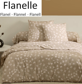 Housse couette + taie 65x65 cm  100% coton flanelle feuilles blanc/beige