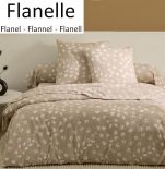 Drap de lit plat + taie 65x65 cm  100% coton flanelle feuilles blanc/beige