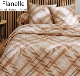 Beddenlaken + sloop 65x65 cm  100% katoen flanel beige/bruin/wit raster