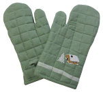 2 Kitchen glove 17x33 cm in green cotton with embroidered Chalets