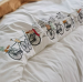 Housse couette + taie 65x65 cm 100% coton percale vélos/bicyclettes brodés