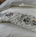 Duvet cover + pillowcase 100% cotton percale embroidered bikes/bicycles