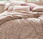 Bettbezug + Kissenbezug 100 % Baumwollperkal, Vichy-Düne/Weiß